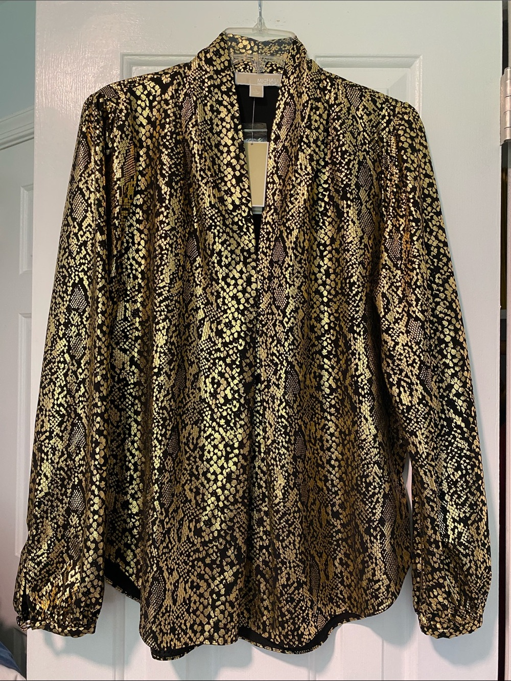 MICHAEL Michael Kors Black and Gold Snake-Print Blouse